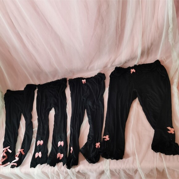 Gyaru Leggings Lot 4pc S-XS Black Pink Ribbon Lace Glamorous Jane Bezel JFashion - Picture 1 of 12